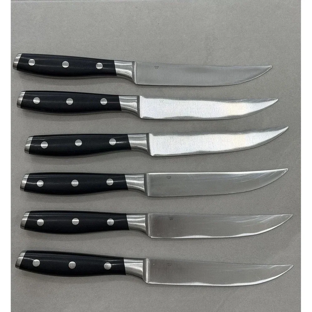 Messermeister Avanta 6pc Steak Knife Set 4.5in Straight Edge Full Tang Black